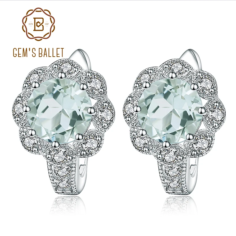 GEM'S BALLET 2.52Ct натуральный зеленый аметист элегантные цветочные серьги 925 пробы серебряные серьги-гвоздики с драгоценным камнем для женщин