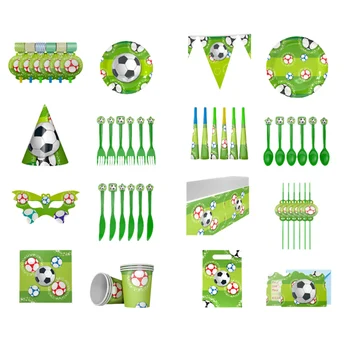 

Soccer Cup Football Soccer Birthday Party Theme Party Supplies Decoration Set with Napkins Forks Knifes Plates for Children Kids