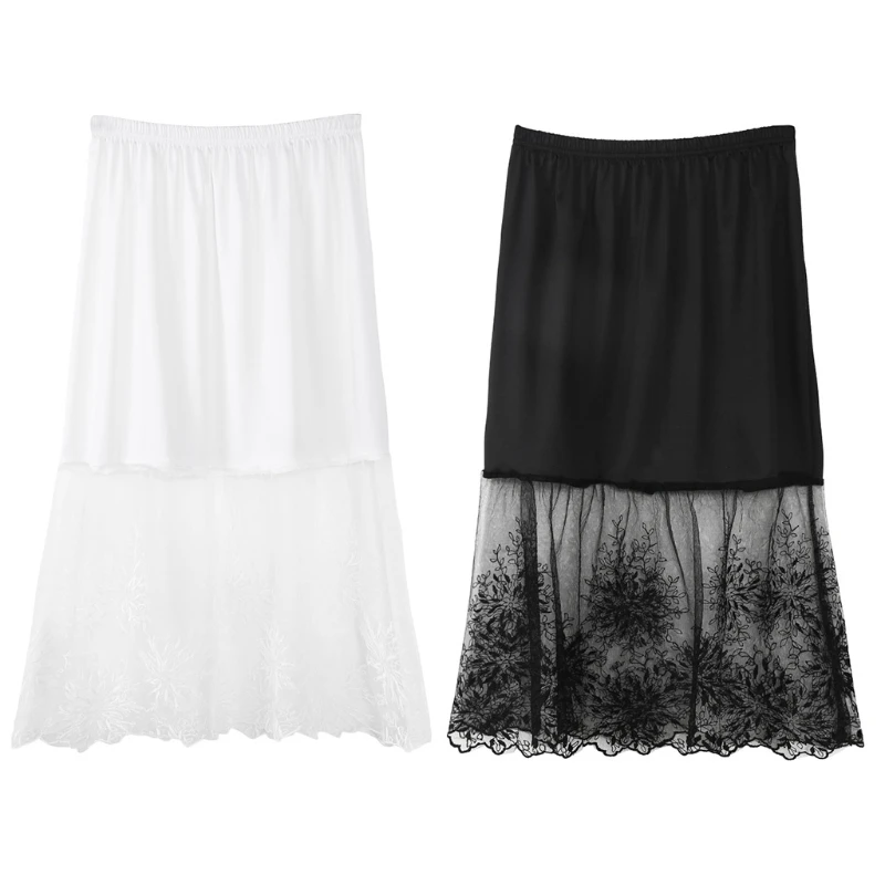 

Lace Half Slip Skirts Extender Elastic Waist A-line Hollow Petticoat Underskirt