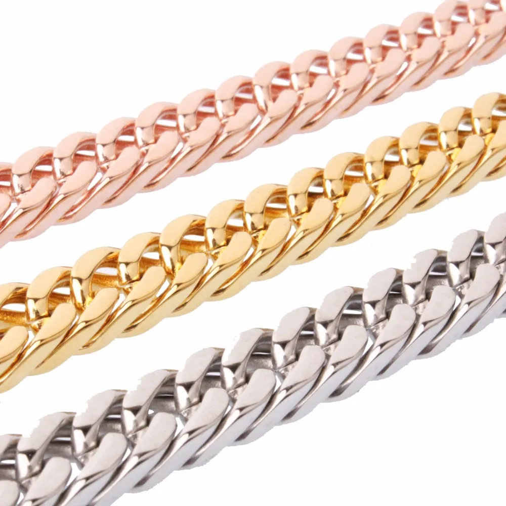 

8mm Wide Silver Rose Gold Black Color Thin Double Curb Cuban Link Chain Necklace Or Bracelet Men's 7-40" Stainless Steel Chain