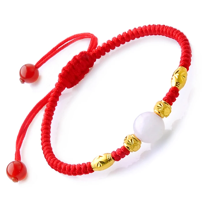 

New Arrival Pure 999 24K Yellow Gold Women's Lucky Bead Knitted Bracelet