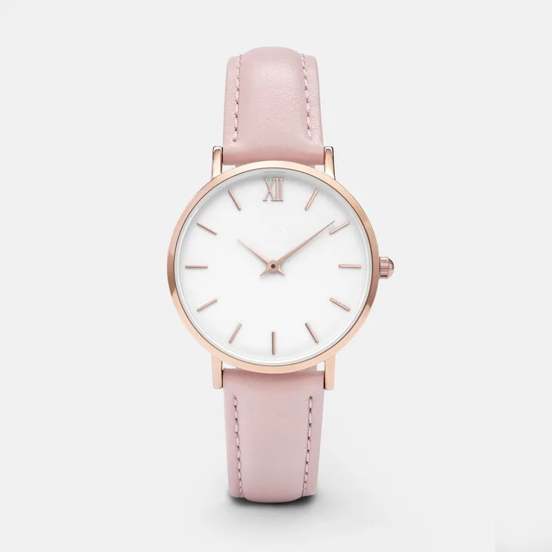 Модные брендовые Простые повседневные женские часы, женские кожаные кварцевые часы Montre Femme Zegarek Damski Relojes Mujer Horloges Dames - Цвет: pink
