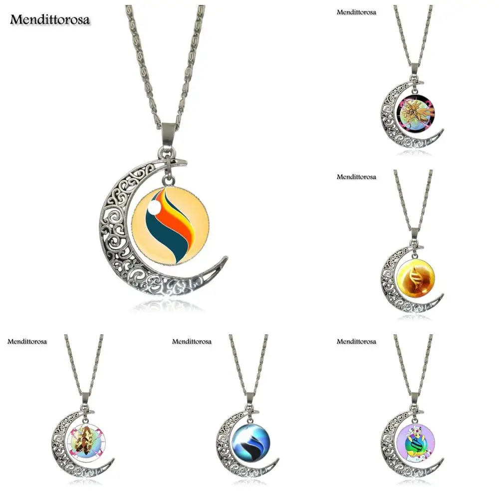 

Mendittorosa Pokemon mega stone Vintage Jewelry Silver Plated With Crescent Shaped Luminous Necklace For Women Gift