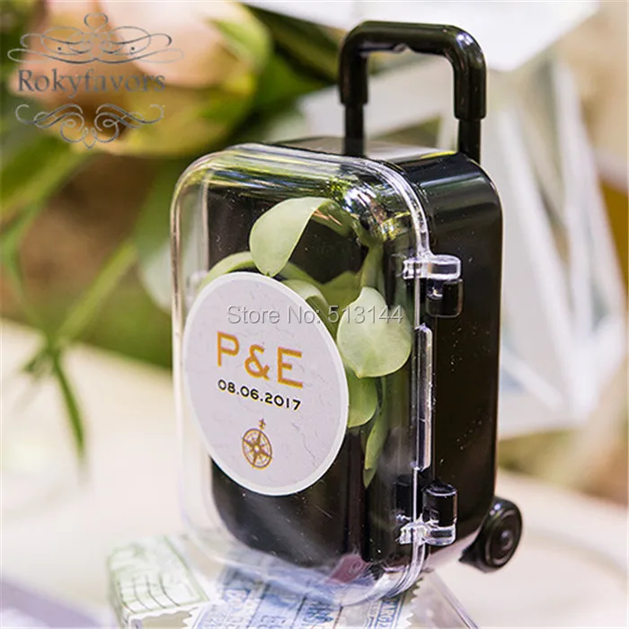 Mini Rolling Travel Suitcase Box Wedding Favors Party Candy Toys for Kids WS 