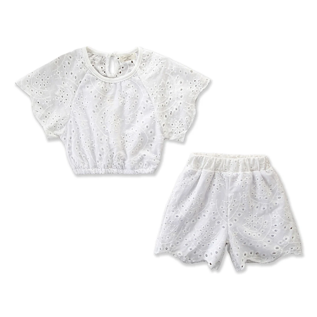 

Children Kids Baby Girl Floral Lace Tops Short Sleeve Shirt Crop Shorts Pants 2PCS Outfits Sunsuit 2019