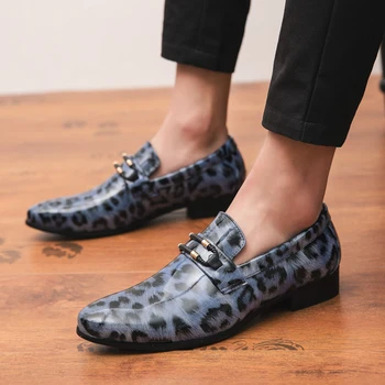 

Trendy Glossy Leopard Men Casual Shoes Leather Loafer Loafers British Style Non-slip Increase Shoes Slip-on Comfortable Loafers