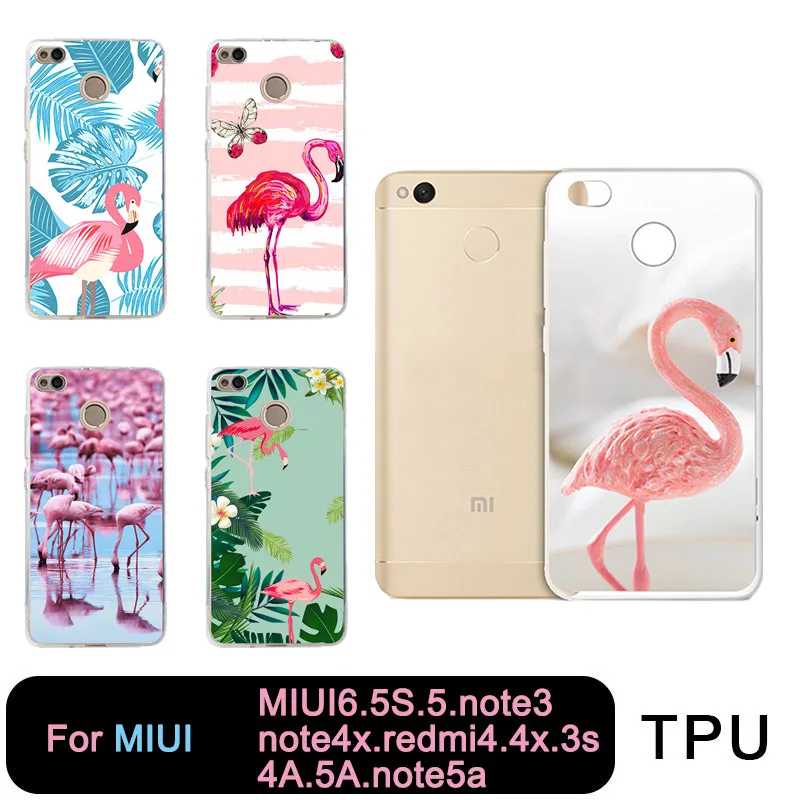 

Clear Phone Case For Mi 6 5 5s note3 Redmi note3 note4x 4x 3s 4a 5a note5a Cute Flamingo phone case Soft Free shipping