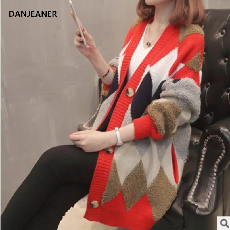 Vente Danjeaner Style coréen femmes épais cachemire chandails vêtements d hiver à manches longues lâche décontracté Long Cardigan tricoté hauts
