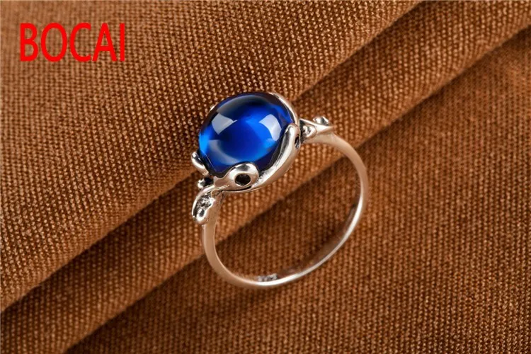 

Long Baolong 925 Sterling Silver Jewelry Silver Garnet blue natural stone ring retro new lady natural stone Ring