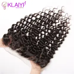 Klaiyi remy волос фронтальное Закрытие 100% человеческих волос 13*4 Бесплатная часть уха к уху фронтальные перуанские волосы