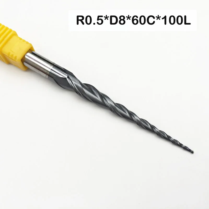 1 шт. r0 5 * D8 60 100L 2F HRC55 Вольфрамовая твердосплавная конусная фреза фрезерный станок