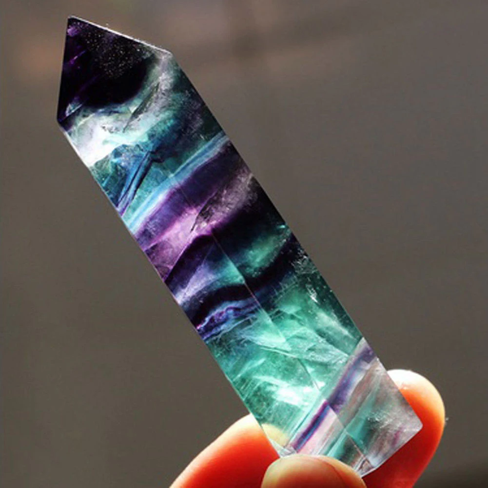 Натуральная флюоритовая, Хрустальная, цветная полоска, флюоритовый кварц, кристаллический камень, точечный лечебный шестигранный камень