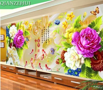 

QIANZEHUI,DIY Diamond Embroidery,Round Diamond Rich peony nine fish Full rhinestone 5D Diamond painting cross stitch,needlework