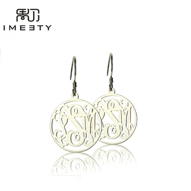 Imeety Fashion Jewellery Silver Name Pendant Earrings Circle Imeety Fashion Jewellery Silver Name Pendant Earrings Circle Monogram Earring Handmade Custom Hoop For Women