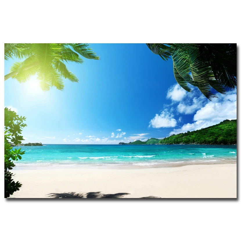 Картина с изображением тропического моря, пляжа, Морского Пейзажа, шелковая печать, 13x20, 24x36 дюймов, солнечное небо, природа, картина для современного декора дома, офиса, 048