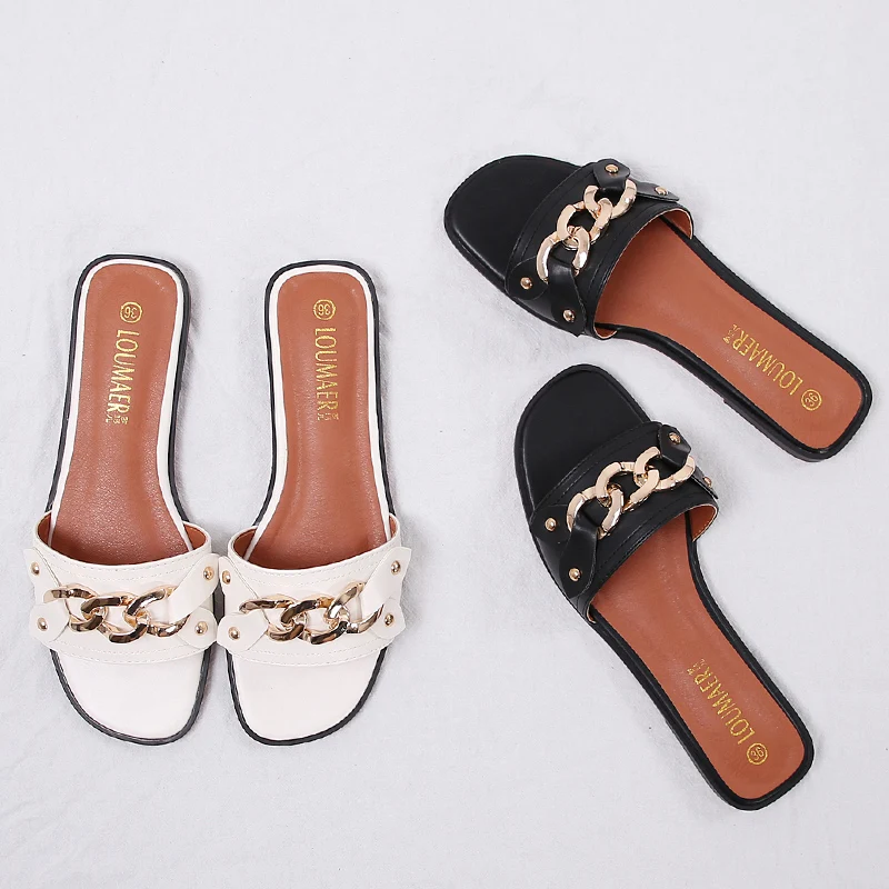 

Chains design woman sandals summer slippers ladies beach sandals chains flipflops rivets design slides big size 41 42 43 40