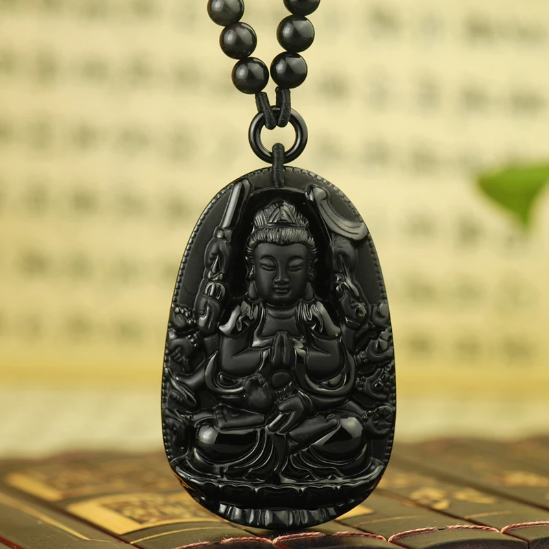 

Belwide natural Obsidian pendant Pendant Light Senju Avalokitesvara eight patron saint Avalokiteshvara