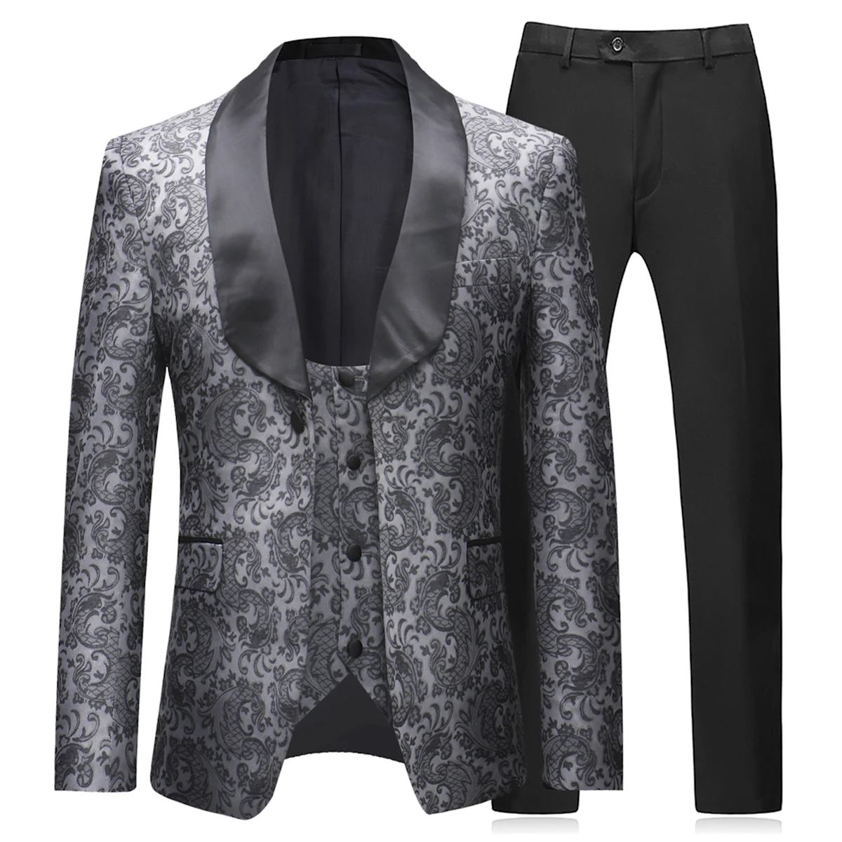 YUNCLOS Newest Mens 3 Piece Tuxedos Vintage Groomsmen Wedding Suit Complete Outfits(Jackets+Vest+Trousers)