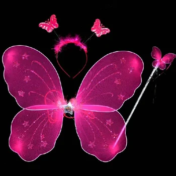 

New 3pcs/Set Girl Fairy Princess Christmas Halloween Costume Butterfly Wing Wand Headband Party Accessories X2