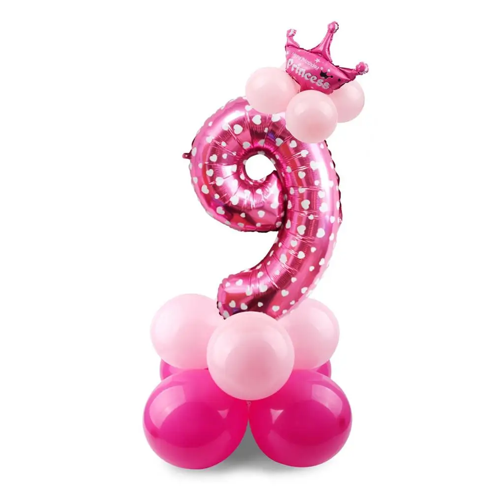 HUIRAN розовый и голубой номер воздушный шар из фольги шары Корона Декор ребенка душ принц принцесса балон с днем рождения поставки - Цвет: pink set 9