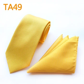

8cm Designer Men Formal Necktie Set Solid Yellow Striped Ties with Woven Pocket Square