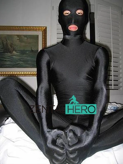 Унисекс, черный цвет, полноразмерный, лайкра, спандекс, Zentai, боди,, сексуальный, для взрослых, маскарадный костюм Zentai, открытые глаза и рот - Цвет: Черный