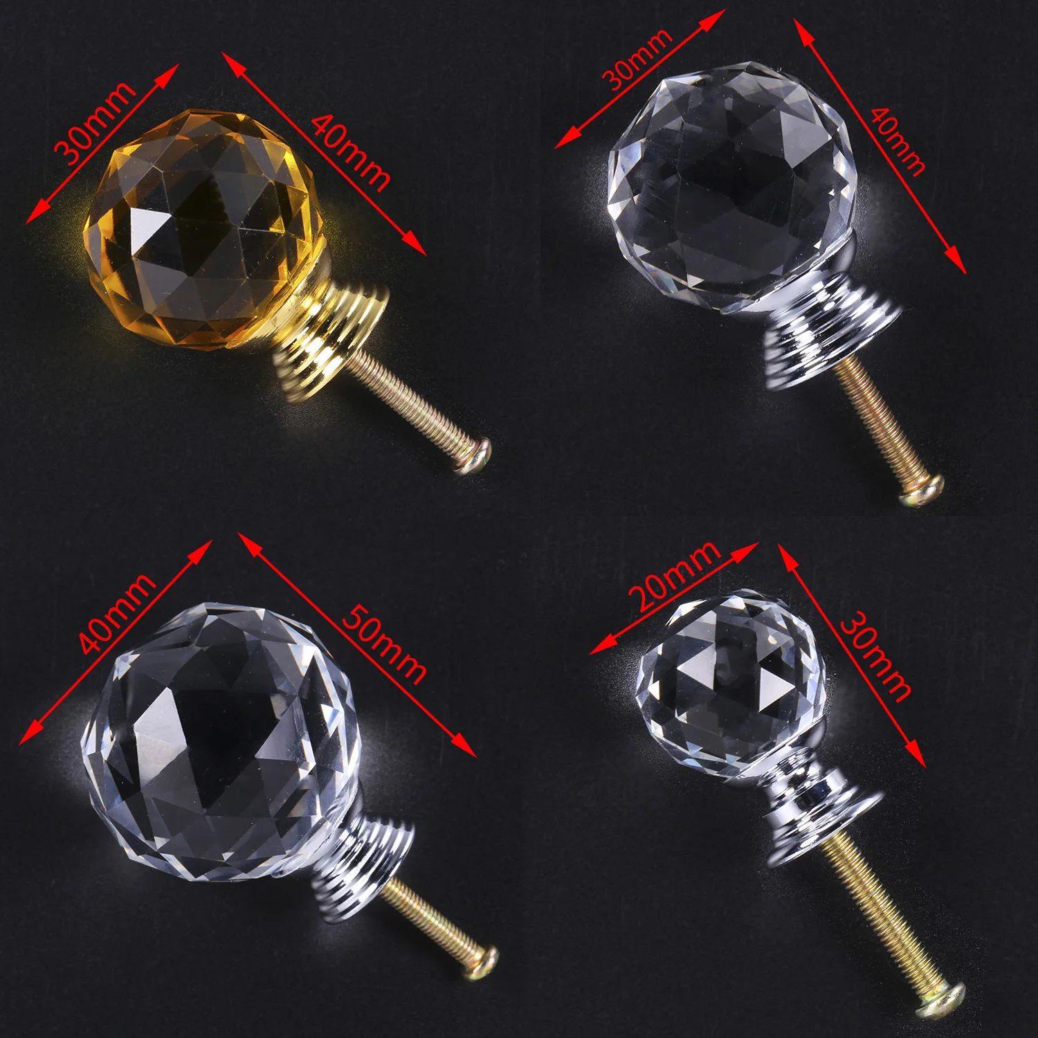 NAIERDI Colorful Crystal Glass Knobs Cabinet Handles Crystal Ball Cupboard Pulls Drawer Knobs Kitchen Furniture Handle