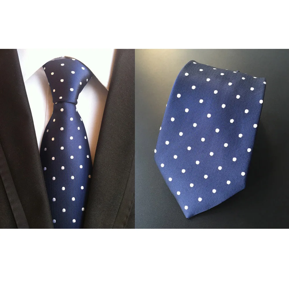 Мужской Шелковый белый темно-синий галстук в горошек галстук Аскот Карманный квадратный набор Лот HZTIE0249 - Цвет: Tie