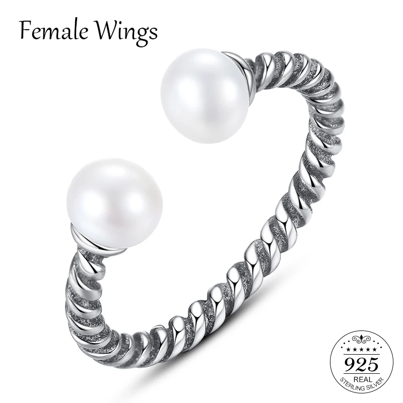 

FEMALE WINGS 925 Sterling Silver Rings For Women Pearl Ring Wedding Engagement Jewelry Antique Thai Silver Love Gift Girl FR234