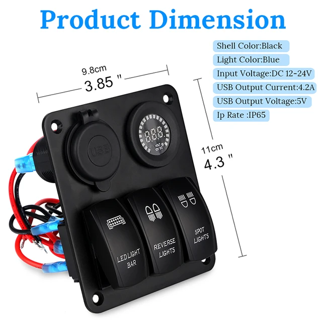 Waterproof 4 Gang Toggle Rocker Switch Digital Voltmeter Dual USB Port 12V/24V  For Car Marine LED Switch Panel +Sticker - AliExpress