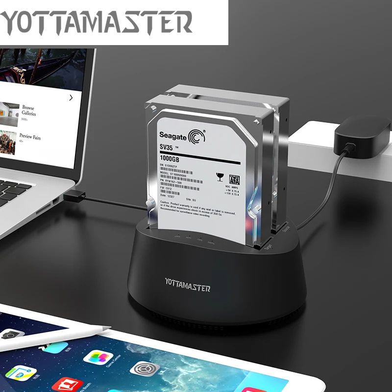 

Yottamaster 2.5" / 3.5" Dual-bay 5Gbps USB3.0 Tool-free HDD Docking Station for HDD / SSD Case Support UASP Offline Clone