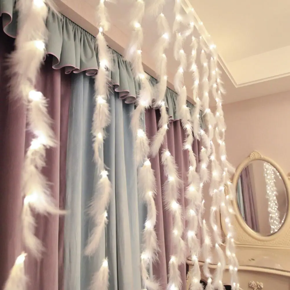 

3x2M Warm White Feather Stars LED Light String USB Models Remotely Controlled Lighting Tool Lamp String Curtain Party Decoration