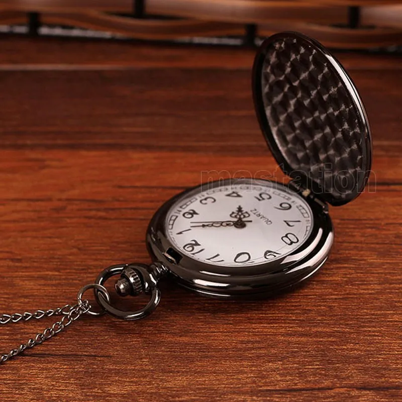 Модные Винтаж Шарм Черный Гладкий стимпанк карманные часы Для мужчин Для женщин Цепочки и ожерелья Подвеска часы брелок с подарочной