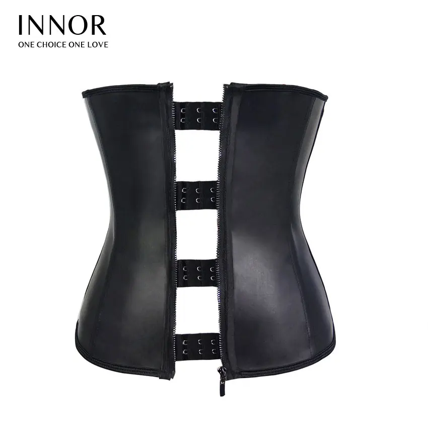 INNOR latex corset clip and zip waist cincher Plus Size Corset black