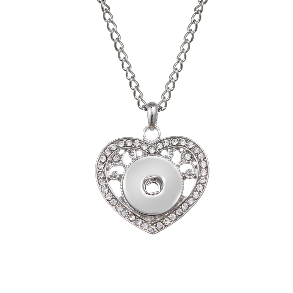 

3pcs/lot wholesale Snap Jewelry Love Heart 18MM Snap Necklace For Women rhinestone 20mm button pendant 80cm Chain Necklace IB155