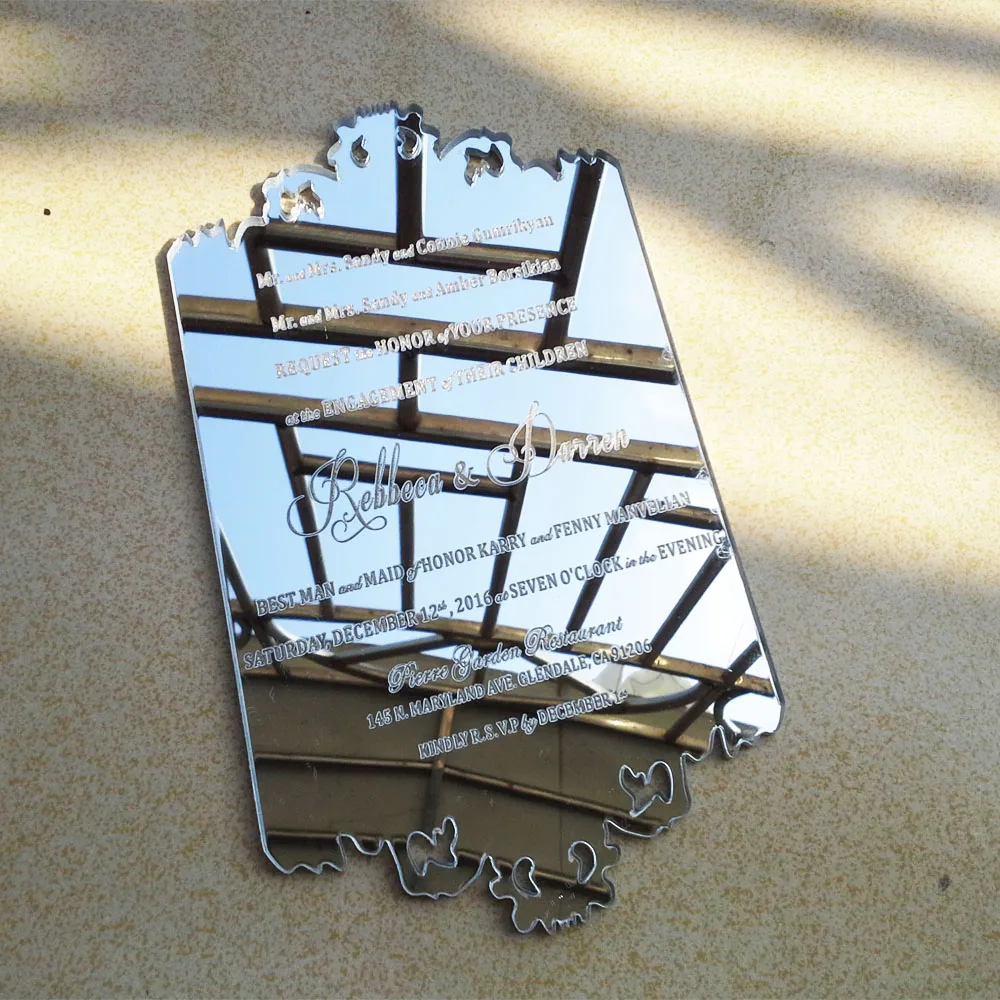  Customized sample for silver mirror acrylic wedding invitation card - 32762078470