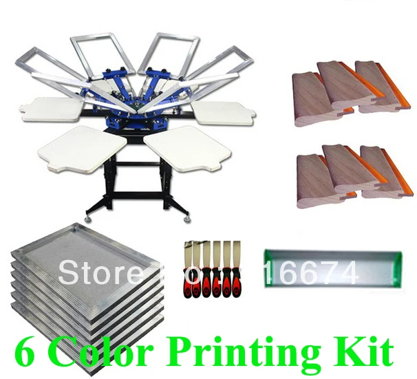 

FAST And FREE Shipping! 6 Color 6 Station Silk Screen Printing Kit T-shirt Printer Press Equipment Stretched Frame Squeegee