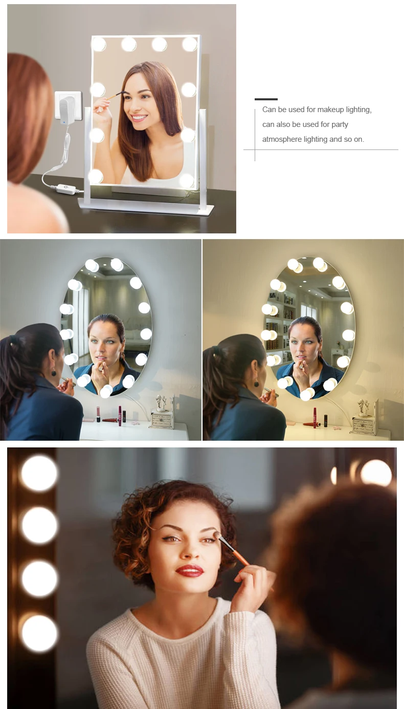 Голливудский стиль затемнения светодиодный подсветка косметического зеркала Комплект ЕС США Plug освещение трубчатое приспособление для макияжа туалетный столик светильник для комода