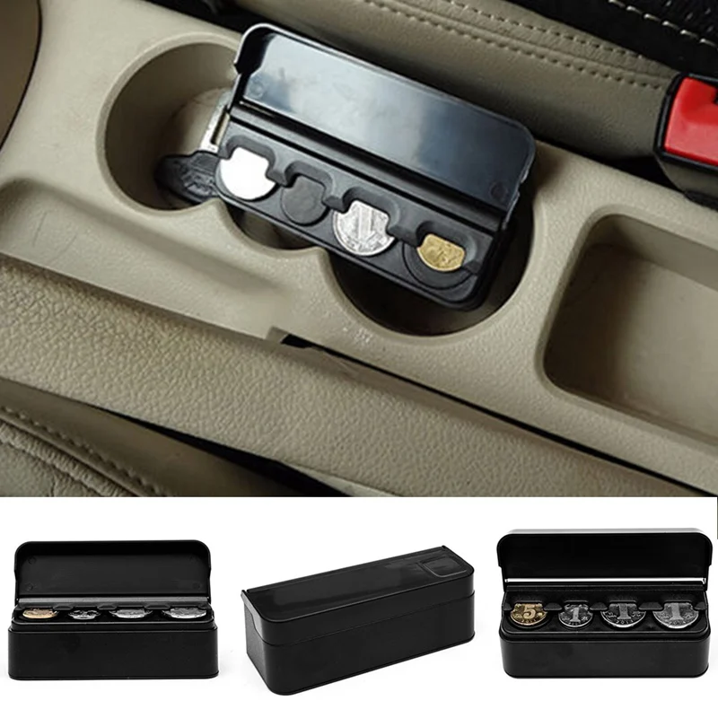 

Black Car Interior Coin Organizer Case Auto Storage Box Holder Container Coin Organizer Plastic Money Holders