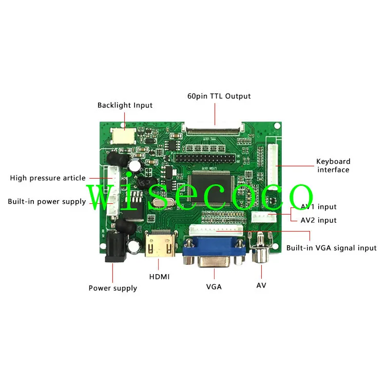 ЖК дисплей 800*480 TTL LVDS плата контроллера VGA 2AV 60 PIN для 7 дюймов A070VW04 Поддержка