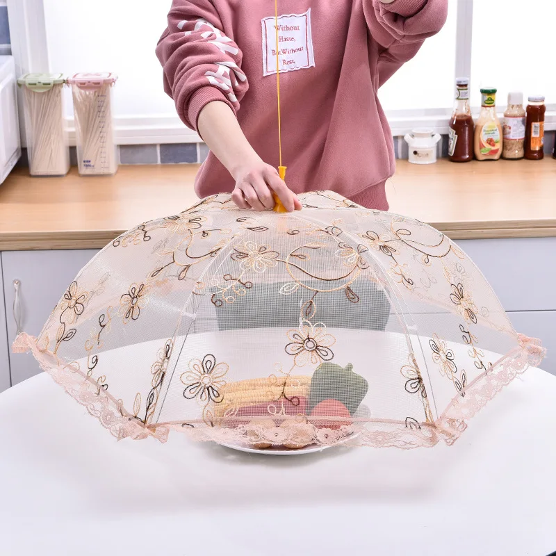 

1 Pcs Lace Folding Hexagon Food Cover Food Dust-proof Grenadine Cover Anti Flies Umbrella Shape Household Practical Tool 80*28CM