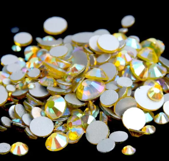 

Citrine AB ss3,ss4,ss5,ss6,ss8,ss10,ss12,ss16,ss20,ss30 Flat Back Crystal Non Hotfix Nail Art Glue On Rhinestones