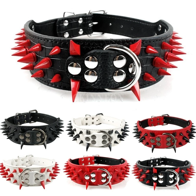 

DHL 100PCS Sharp Spiked Studded Dog Collar Punk Leather Pet Collars 2 Inch in Width Fit for Medium & Large Dogs