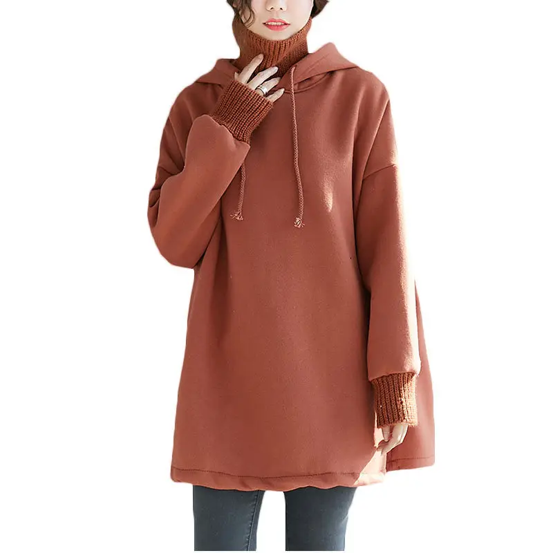 Knit Stitching High Collar Hooded Sweatshirts Femme 2018
