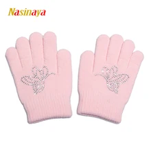 Nasinaya Figure Skating Gloves For Kids Girl Adult Magic Knitted Mittens Elastics Warm Fleece Ice Skating