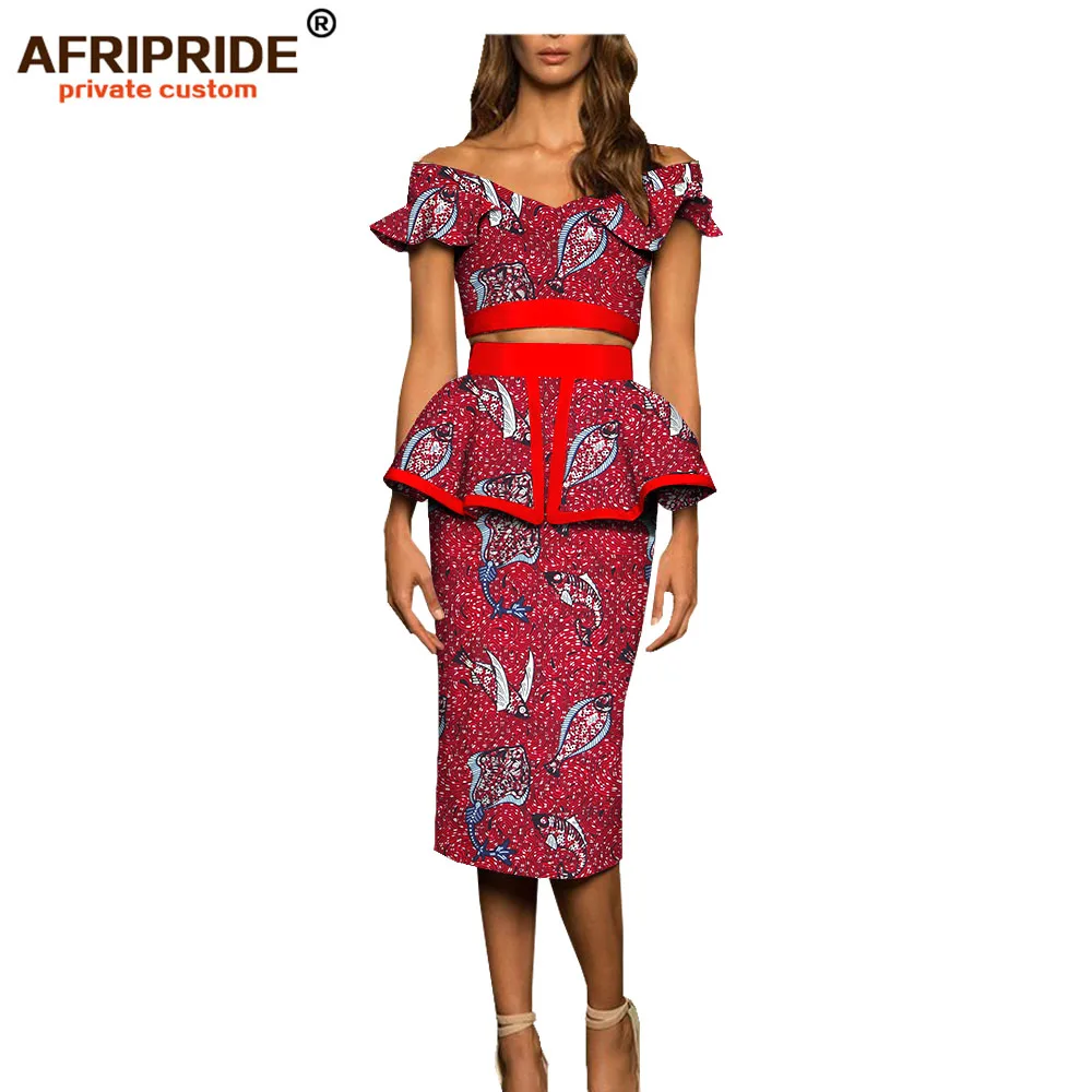 

2019 african 2 piece outfits for women top and skirt set print dashiki plus size holiday off shoulder AFRIPRIDE A1926006
