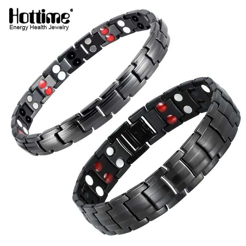 

Hottime Pure Titanium Magnetic Bracelet Black Charms Lover's Bracelet Health Energy Germanium Hologram Bracelets Bangles