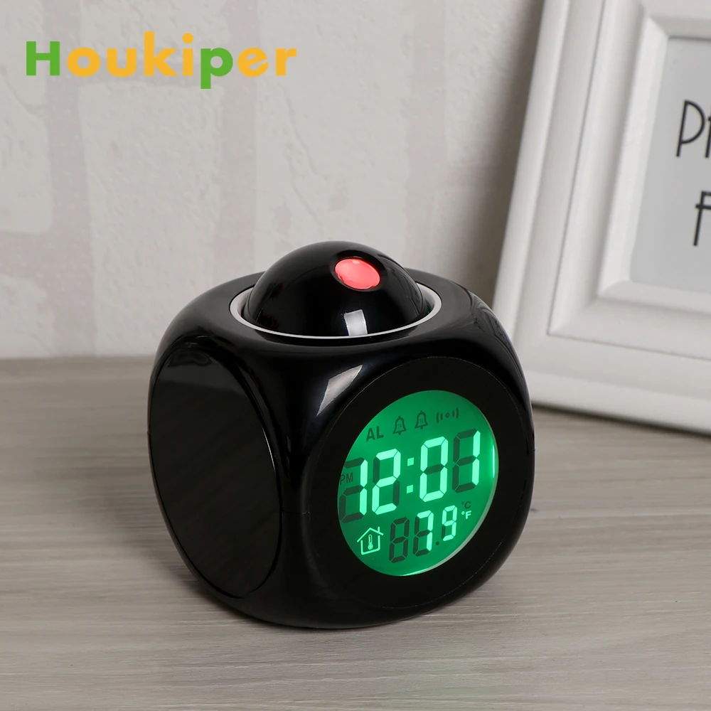 Houkiper Digital Projection Alarm Clock Cube Led Desk Clock Lcd