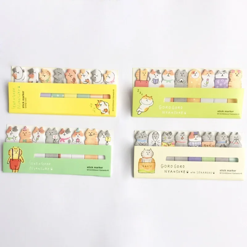 Милые коты Липкие заметки Kawaii Канцелярские блокноты закладки для школьных учебников принадлежности планировщик наклейки Post It