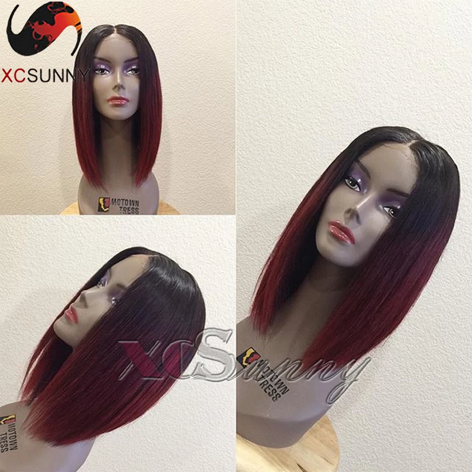 7A Grade Lace Front Human Hair Wigs U part wigs Ombre 1BTBurgundy Human Hair Bob Wigs Full Lace Human Hair  Wigs With Baby Hair